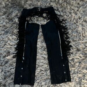 Vintage genuine, leather Black Fringe Leather Chaps
